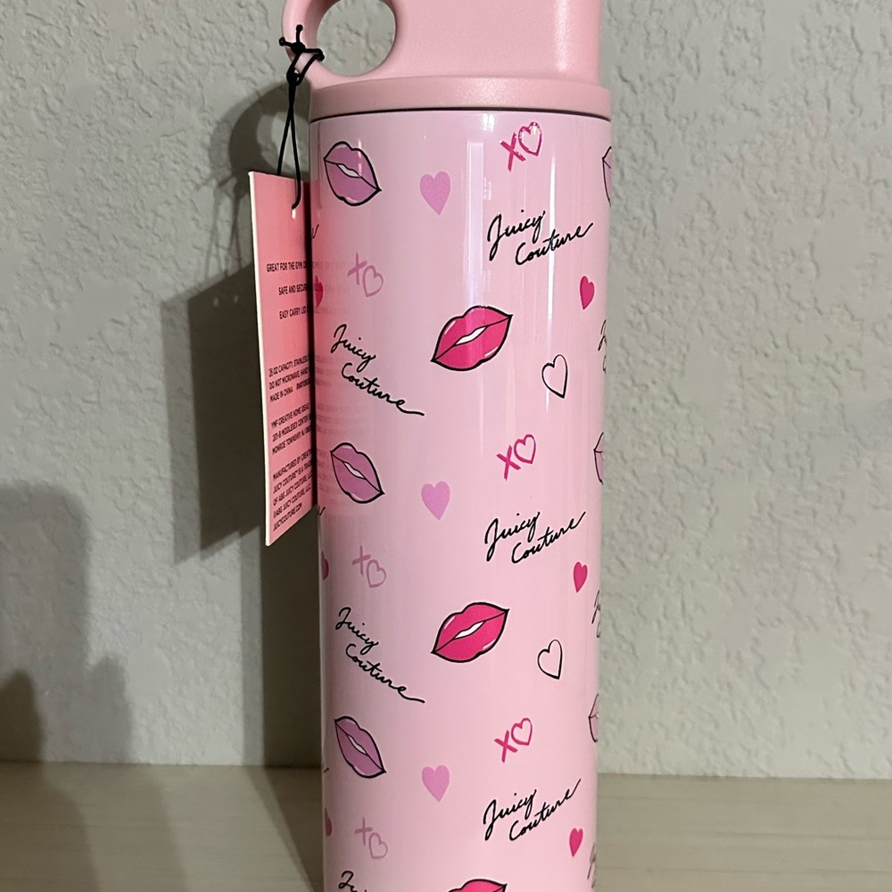 Juicy Couture Pink Water Bottle with Lip Print